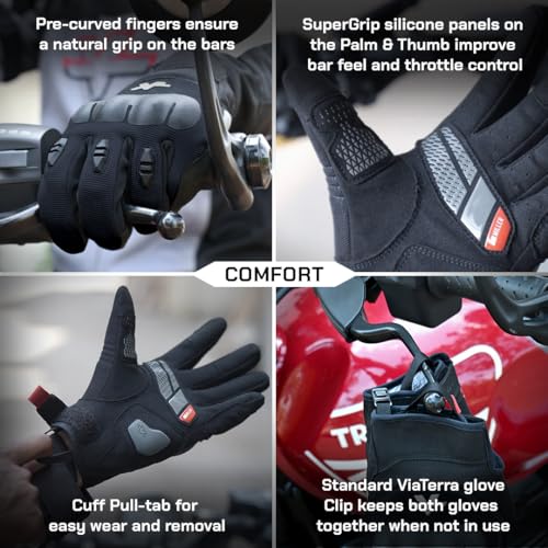 ViaTerra Miller Urban Motorcycle Gloves | Lightweight Breathable Comfort | Touchscreen Ready with Secure Wrist Closure | Ideal for Commute & City Travel (Black, L) - Image 5