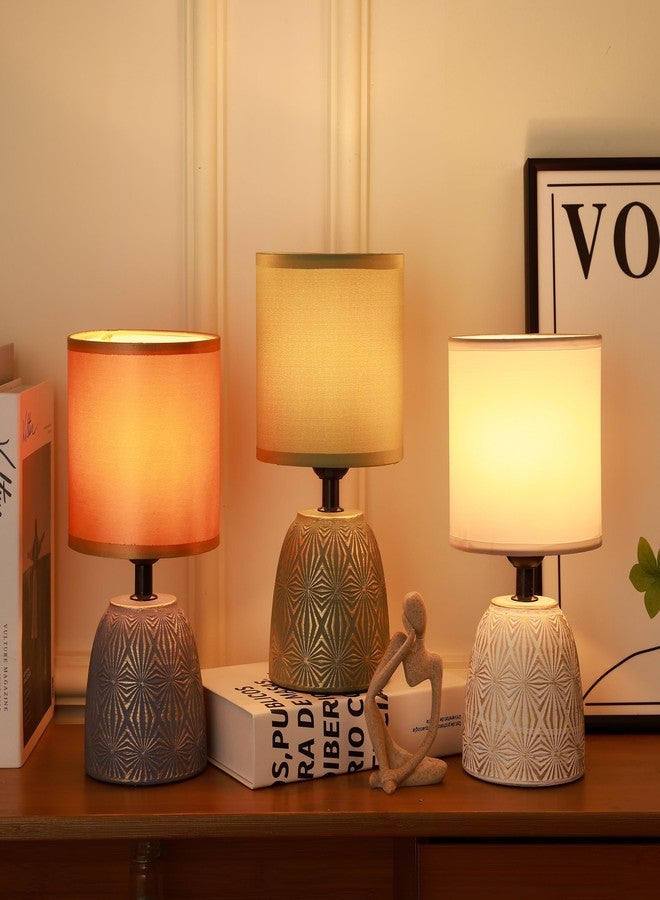 HOME ELEMENTS Ceramic LED Table Lamp, Modern Bedside Night Light, White Fabric Shade, Home Decor Items - Image 3