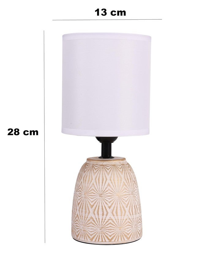 HOME ELEMENTS Ceramic LED Table Lamp, Modern Bedside Night Light, White Fabric Shade, Home Decor Items - Image 4