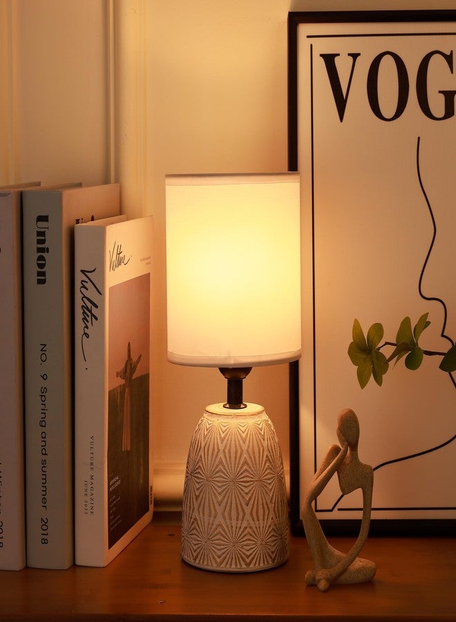 HOME ELEMENTS Ceramic LED Table Lamp, Modern Bedside Night Light, White Fabric Shade, Home Decor Items - Image 1