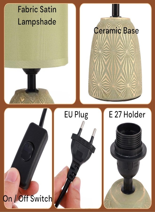 HOME ELEMENTS Ceramic LED Table Lamp, Modern Bedside Night Light, White Fabric Shade, Home Decor Items - Image 5