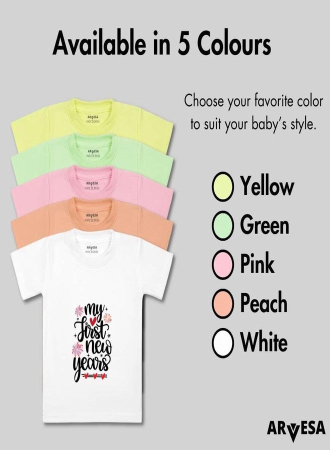 ARVESA My First New Year TS-456 New Year Baby Tshirt for Kids Boys & Girls Half Sleeves Round Neck Clothes Tshirt for Kids Boys 1 Months to 6 Years Dress Yellow - Image 4