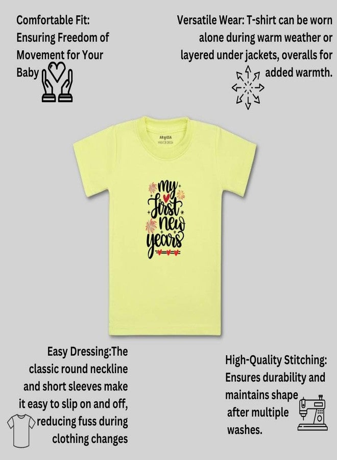 ARVESA My First New Year TS-456 New Year Baby Tshirt for Kids Boys & Girls Half Sleeves Round Neck Clothes Tshirt for Kids Boys 1 Months to 6 Years Dress Yellow - Image 3