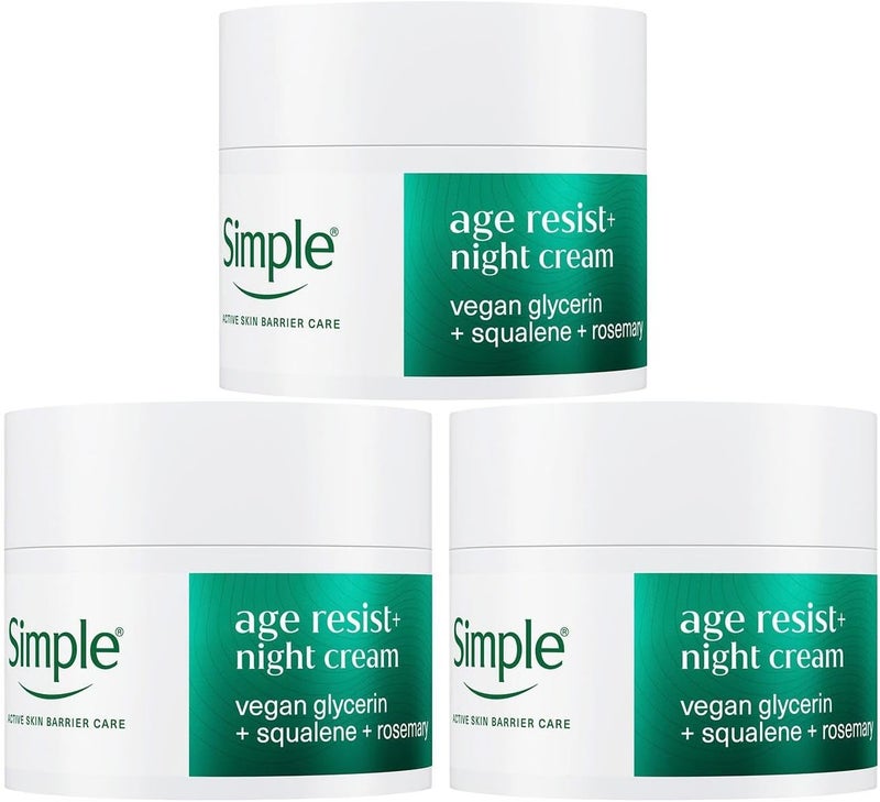 كريم الليل البسيط لمقاومة الشيخوخة 50 مل 3 عبوات مرطب مغذي مضاد للتجاعيد مع الشاي الأخضر وفيتامين E ترطيب استعادة للبشرة الناعمة والشابة