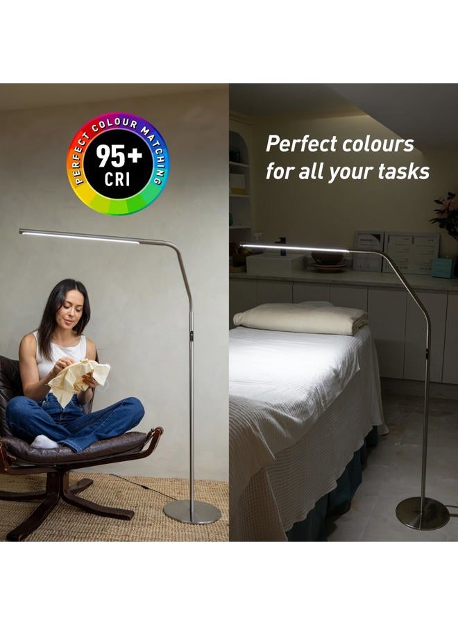 Daylight Slimline 4™ LED Floor Lamp in Brushed Steel - 6,000K, 3,200 Lux, 4 Brightness Levels, USB-C Charging Port, Anti-Glare Diffuser, Flexible Design, Art & Craft, Sewing, Nail Salon - Image 3