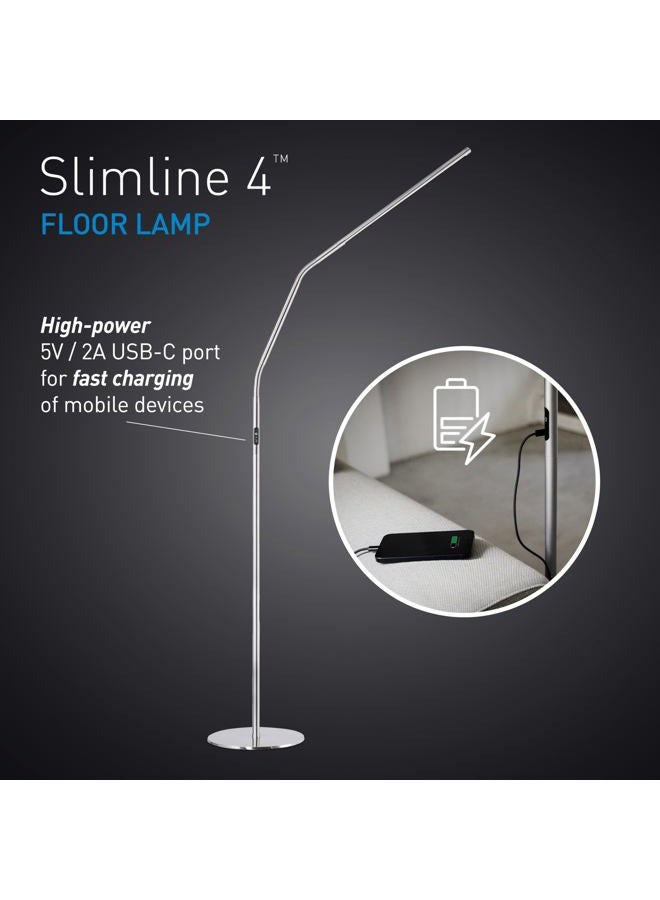 Daylight Slimline 4™ LED Floor Lamp in Brushed Steel - 6,000K, 3,200 Lux, 4 Brightness Levels, USB-C Charging Port, Anti-Glare Diffuser, Flexible Design, Art & Craft, Sewing, Nail Salon - Image 2