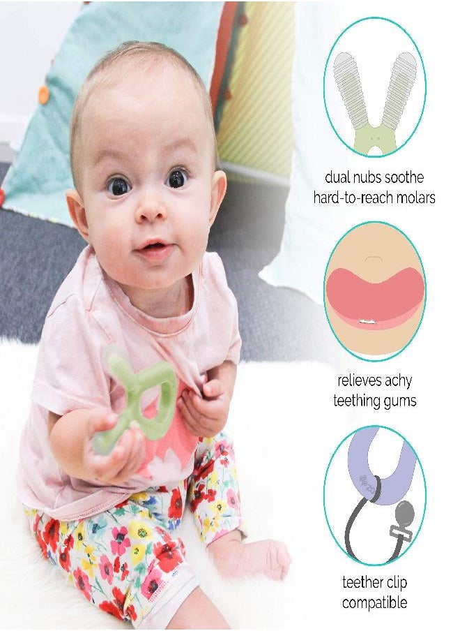 Zo·Li - Most Recommended Molar Teether for Babies | ZoLi Bunny Baby Teething Toy, Gum Massaging Molar Gums Relief, Easy to Hold and chew, BPA, Phthalate, and Toxin Free teether, Lilac + ash Grey (Pack of 2) - Image 1