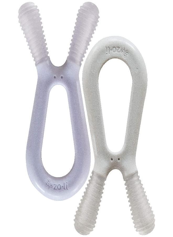 Zo·Li - Most Recommended Molar Teether for Babies | ZoLi Bunny Baby Teething Toy, Gum Massaging Molar Gums Relief, Easy to Hold and chew, BPA, Phthalate, and Toxin Free teether, Lilac + ash Grey (Pack of 2) - Image 1