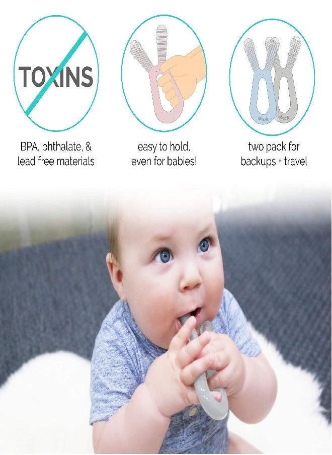 Zo·Li - Most Recommended Molar Teether for Babies | ZoLi Bunny Baby Teething Toy, Gum Massaging Molar Gums Relief, Easy to Hold and chew, BPA, Phthalate, and Toxin Free teether, Lilac + ash Grey (Pack of 2) - Image 1