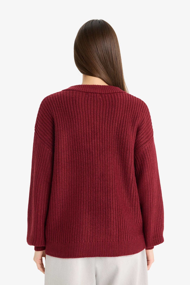 DeFacto Red Woman Oversize Fit V-Neck Pullover Casual - Image 3