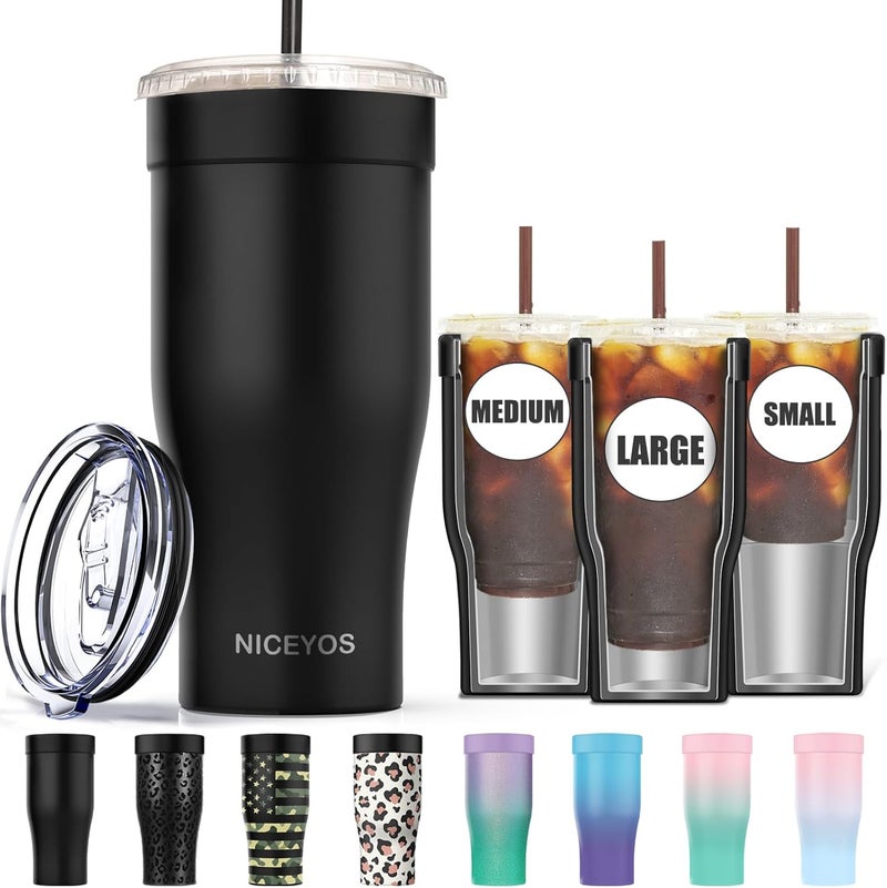 Niceyos Universal Iced Coffee Sleeve - Upgraded Double Wall Reusable Stainless Steel Holder Sleeves Insulator for Cold Drinks Fits Starbucks Dunkin Donuts McDonalds Small Medium Large Cups (Black) - Image 1