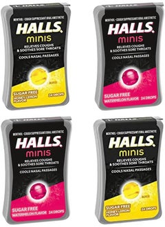 Halls Halls Minis Watermelon & Honey Lemon Sugar Free Cough Drops Variety Pack, 4-24 Packs (96 Total Drops) 