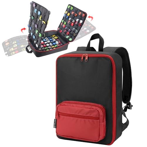KISLANE Versatile Portable Case Ideal for 108 Matchbox Cars, Sturdy 4-Page Storage Bag with Front Pocket (Case Only) (Red) - Image 1