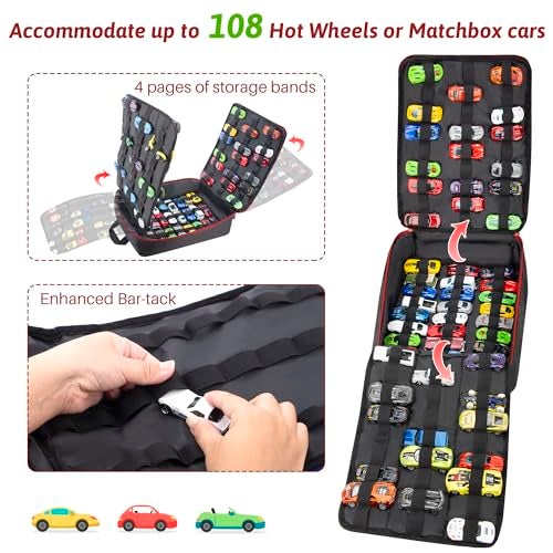 KISLANE Versatile Portable Case Ideal for 108 Matchbox Cars, Sturdy 4-Page Storage Bag with Front Pocket (Case Only) (Red) - Image 2