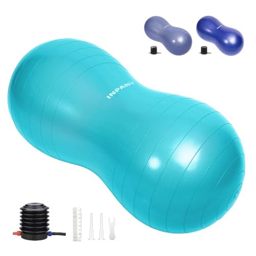 INPANY Peanut Ball - Anti Burst Exercise Ball for Labor Birthing, Physical Therapy for Kids, Core Strength, Home & Gym Fintness (Include Pump) Cyan - Image 1