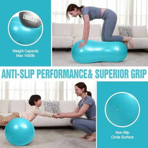 INPANY Peanut Ball - Anti Burst Exercise Ball for Labor Birthing, Physical Therapy for Kids, Core Strength, Home & Gym Fintness (Include Pump) Cyan - Image 4