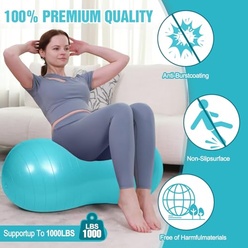INPANY Peanut Ball - Anti Burst Exercise Ball for Labor Birthing, Physical Therapy for Kids, Core Strength, Home & Gym Fintness (Include Pump) Cyan - Image 3