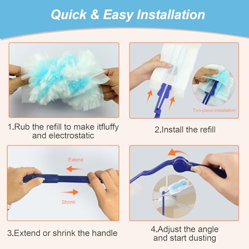 Toughwild 50 Count Duster Refills Kit for Swiffe Duster, One-Sided Electrostatic Duster with 2 Handles, Heavy Duty Dusters Refills Replacement for Cleaning Home, Blinds, Fans, Corners - Image 4