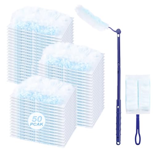 Toughwild 50 Count Duster Refills Kit for Swiffe Duster, One-Sided Electrostatic Duster with 2 Handles, Heavy Duty Dusters Refills Replacement for Cleaning Home, Blinds, Fans, Corners - Image 1