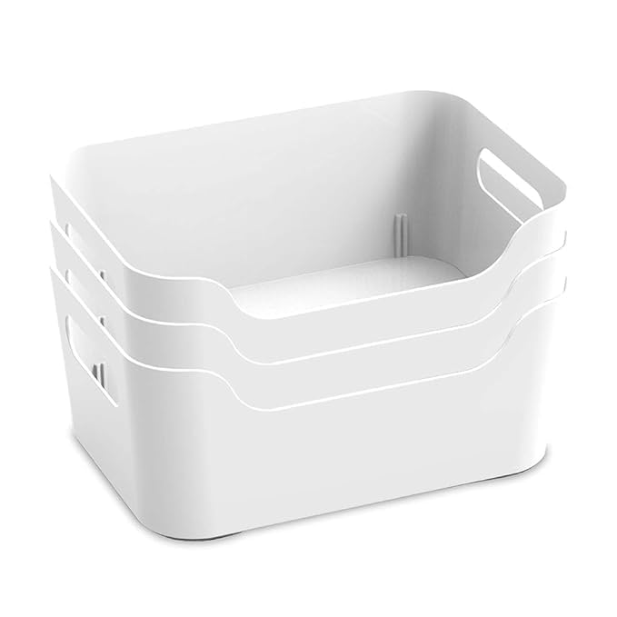 Radiant Storage Box and Organiser | Storage Organiser | Organizer Storage Box for Home & Kitchen | Durable Storage Basket & Plastic Basket for Storage (White, Pack of 3) - Image 1