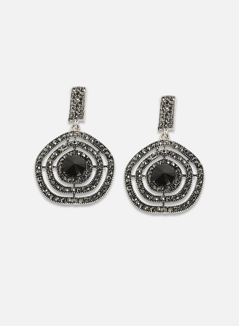 SOHI Embellished Lined Circular Artificial Drop Earring Jewellery - Image 2