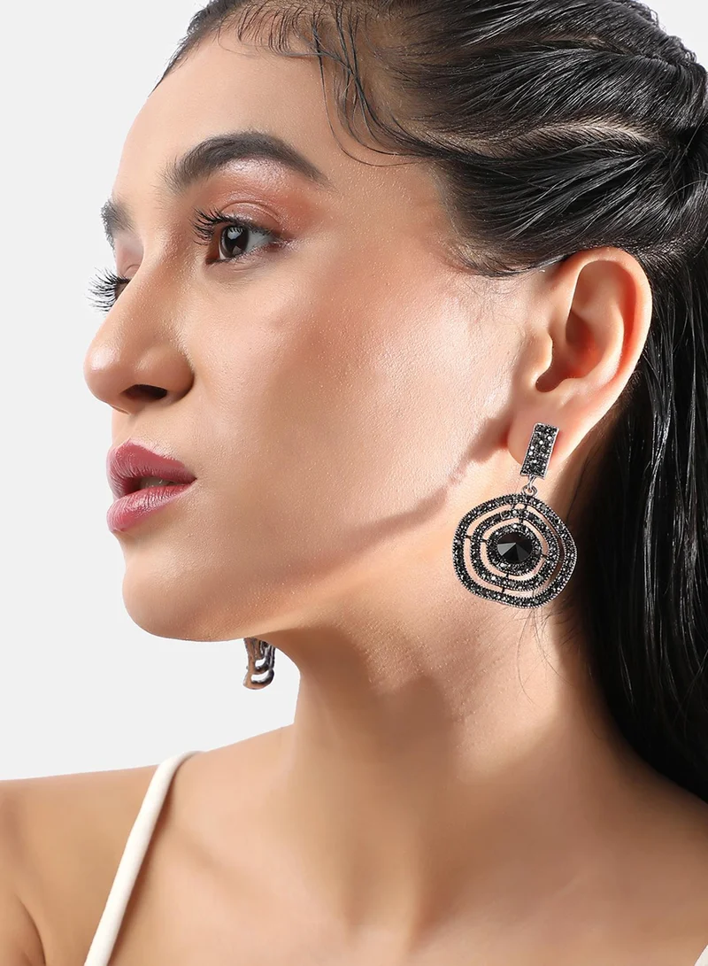 SOHI Embellished Lined Circular Artificial Drop Earring Jewellery