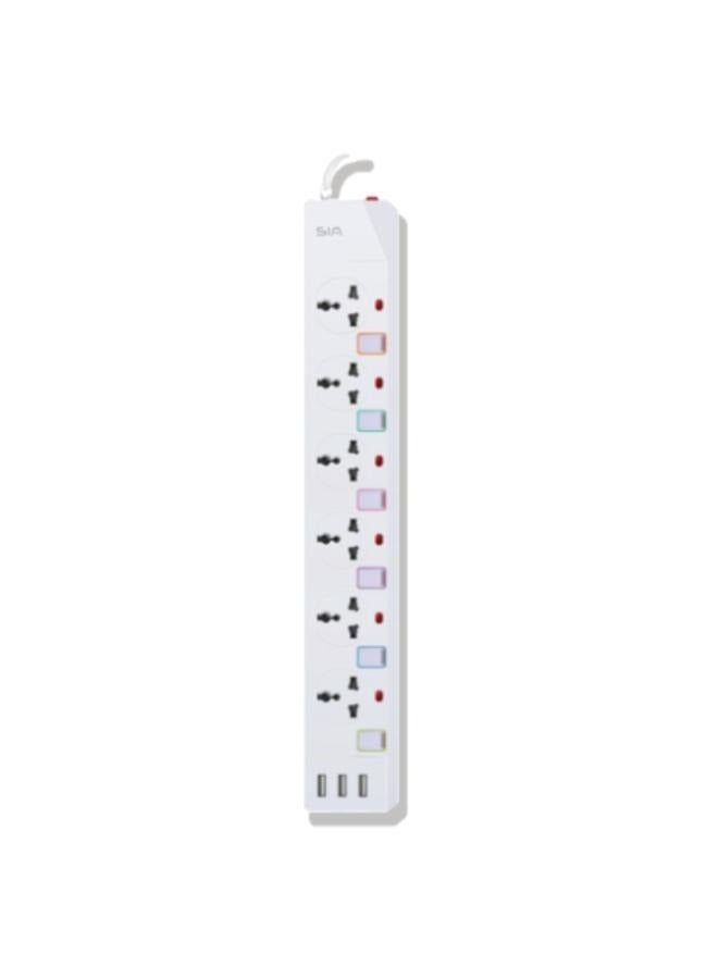 sia SIA GEN1 POWER STRIP 3USB-A/6 POWER SOCKETS 2500W 2M