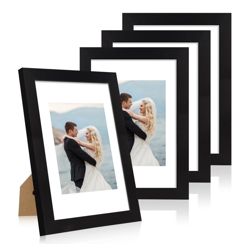 Irahmen 8x12 مجموعة إطار صورة من 4 مع شاشة HD Glass عرض 6x8 صورة صورة مع حصيرة أو 8 × 12 بدون إطارات صور ريفية خشبية للحصول على طاولة أفقية أو رأسية أعلى وجدار تصاعد - Image 1