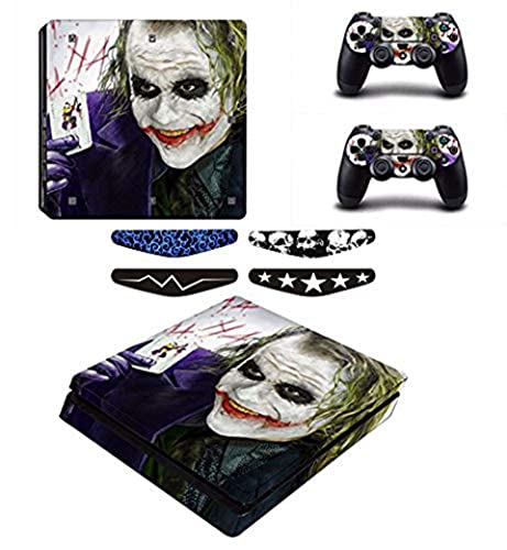 Elton Smiling Joker Heath Ledger Theme 3M Skin Sticker Cover for PS4 Slim Console and Controllers Full Set Console Decal Stickers for Front & Back 4 Led bar Decal +2 Controller Decal Cover - Image 1