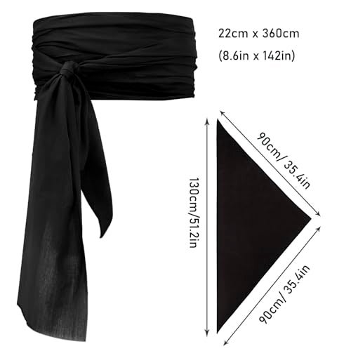 CosplayStudio 3 PCS Halloween Pirate Costume Women Men Head Scarf Hat Accessories Pirate Sash Belt Pirate Bandana Headband Waist Belt (Black) - Image 2