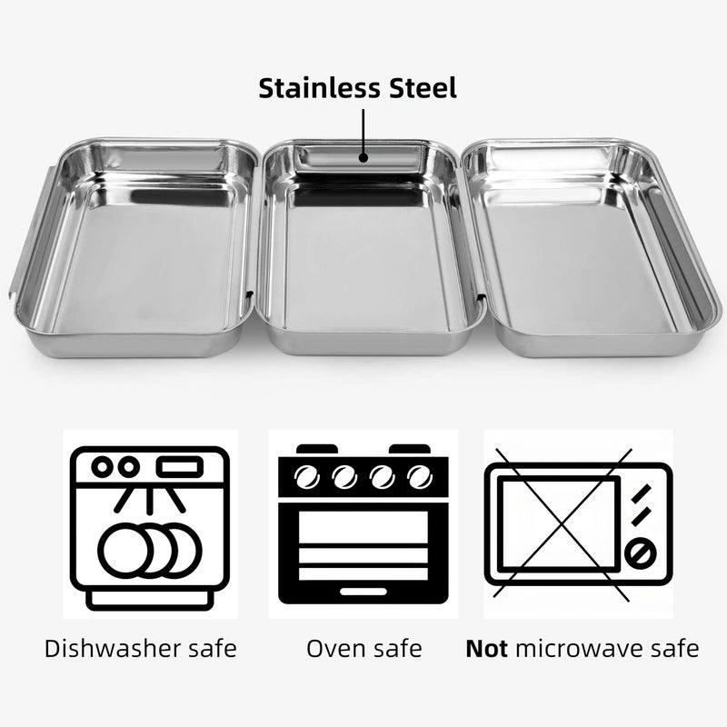 falichchch 3-Piece Stainless Steel Breading Set â€“ Interlocking Coating Trays for Chicken, Fish, Meat | Non-Slip, Dishwasher Safe, Oven Safe | Stackable Space-Saving Design for Flour, Egg (M-8.6" x 5.8") - Image 3