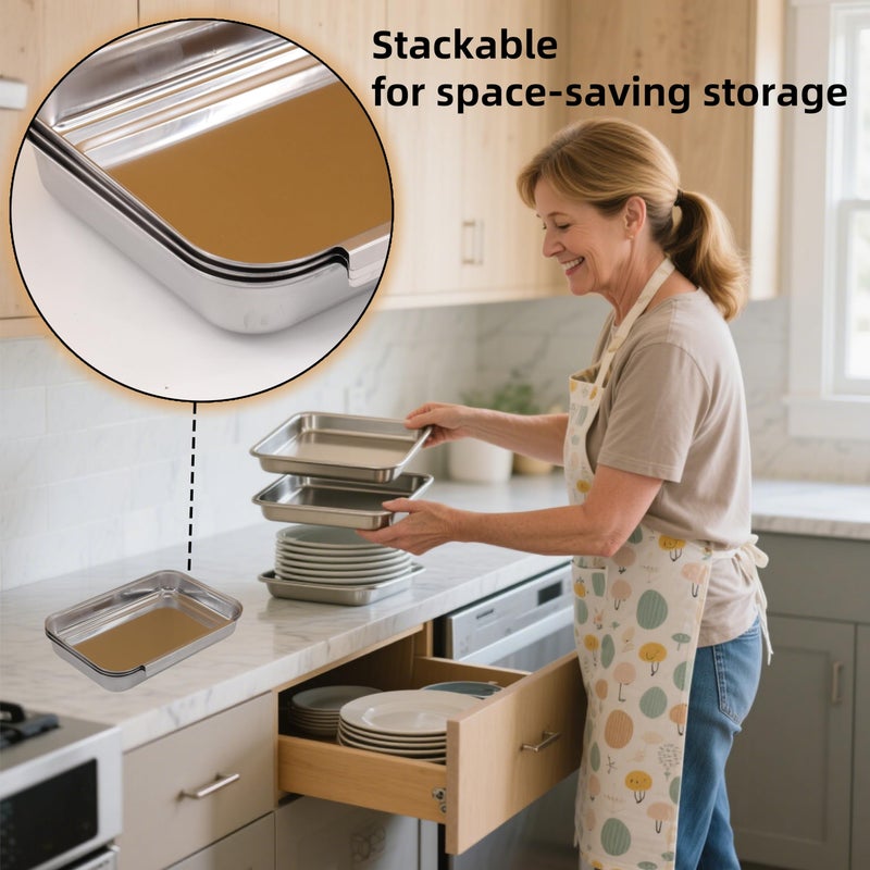 falichchch 3-Piece Stainless Steel Breading Set â€“ Interlocking Coating Trays for Chicken, Fish, Meat | Non-Slip, Dishwasher Safe, Oven Safe | Stackable Space-Saving Design for Flour, Egg (M-8.6" x 5.8") - Image 4