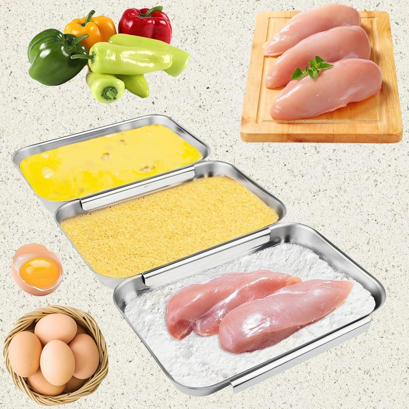 falichchch 3-Piece Stainless Steel Breading Set â€“ Interlocking Coating Trays for Chicken, Fish, Meat | Non-Slip, Dishwasher Safe, Oven Safe | Stackable Space-Saving Design for Flour, Egg (M-8.6" x 5.8") - Image 1