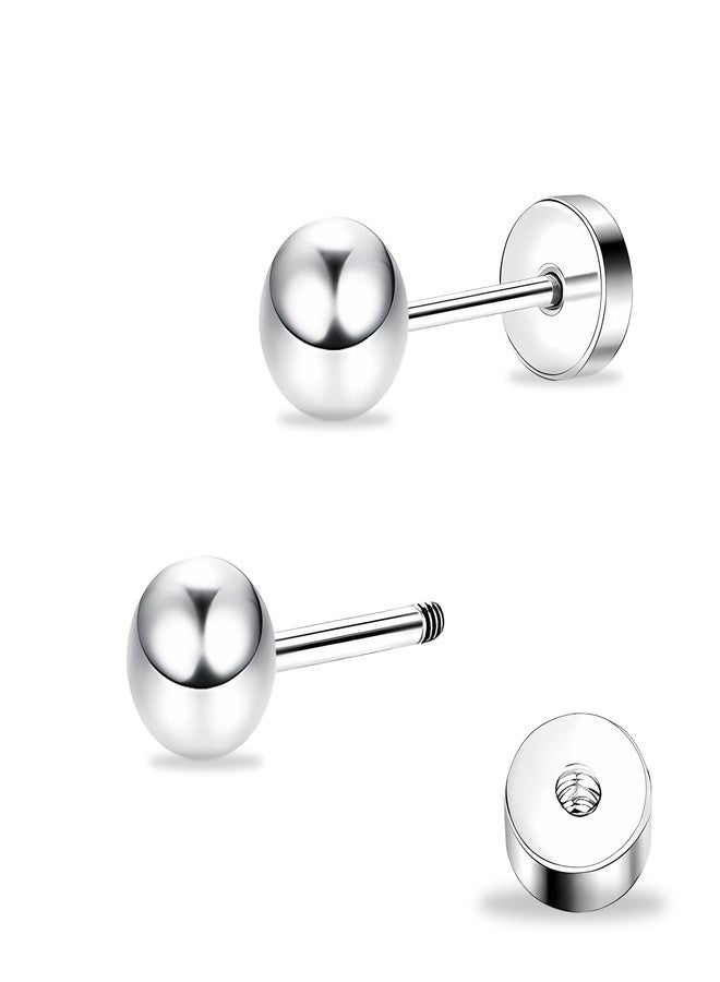 ZDE Women Flat Back Ball Stud Earrings Titanium Hypoallergenic Earrings Stud for Sensitive Ears Simple Classic 4mm Flat Stud Earring Perfect for Helix Tragus Cartilage Earlobe (Silver, 4MM) - Image 1