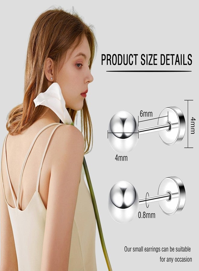 ZDE Women Flat Back Ball Stud Earrings Titanium Hypoallergenic Earrings Stud for Sensitive Ears Simple Classic 4mm Flat Stud Earring Perfect for Helix Tragus Cartilage Earlobe (Silver, 4MM) - Image 2