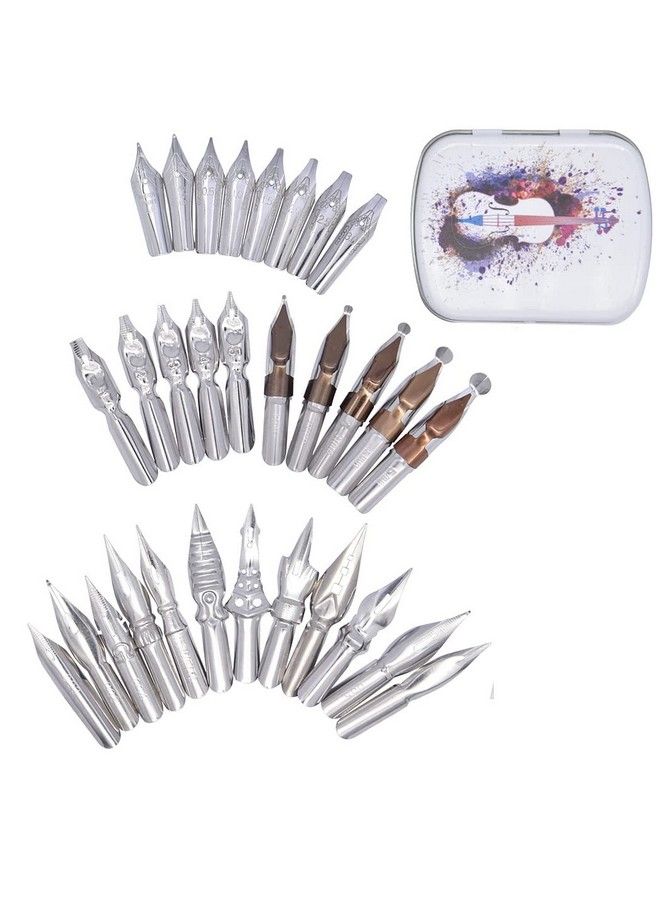 SIPLIV 30 Pcs Stainless Steel Comic Pen Nib Calligraphy Pen Nibs Dip Pens Nibs Set Manga Nibs Fountain Pen Nibs Replacements With Steel Storage Box (Violin) - Image 2