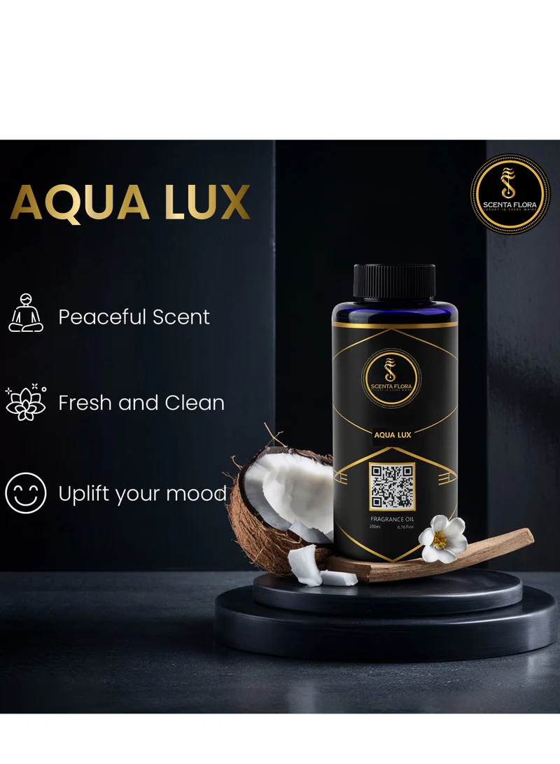 سينتا فلورا زيت عطري Aqua Lux من SCENTA FLORA لأجهزة نشر الروائح والعلاج العطري (200 مل) | رائحة حلوة تجمع بين الفواكه والزهور | مثالي للمنازل والمكاتب والمساحات التجارية | يضفي أجواءً منعشة ومريحة وجذابة
