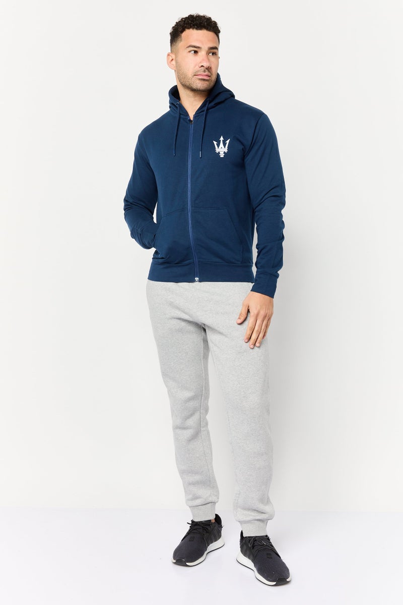 Maserati Men Long Sleeves Brand Logo Full Zip Sweatshirt, Navy  - Image 4