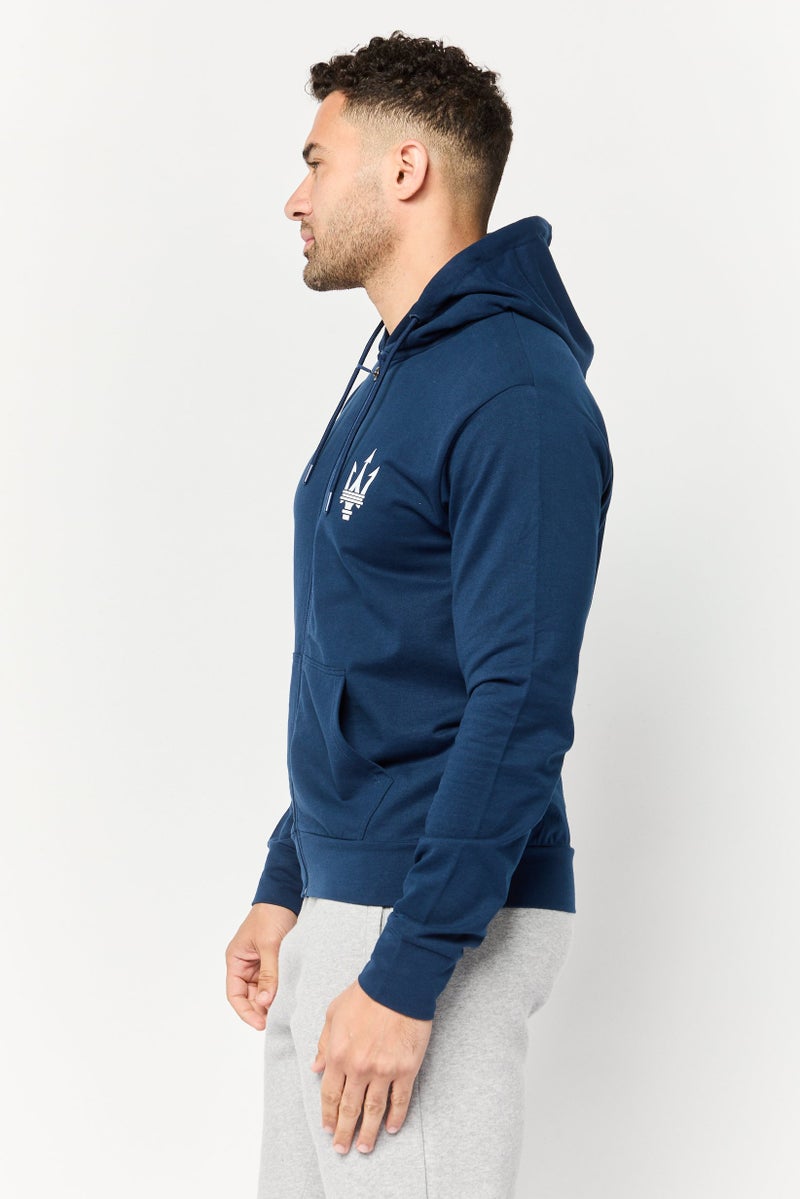 Maserati Men Long Sleeves Brand Logo Full Zip Sweatshirt, Navy  - Image 2