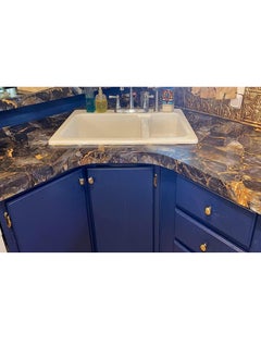 KASTWAVE Furniture Stickers Marble Sticky Back Plastic Dark Blue Stone Self Adhesive Wallpaper Granite Effect Furniture Sticker DIY Peel and Stick 40cm X 3m Vinyl Film Home Decal Kitchen Countertop Decor  - Image 4