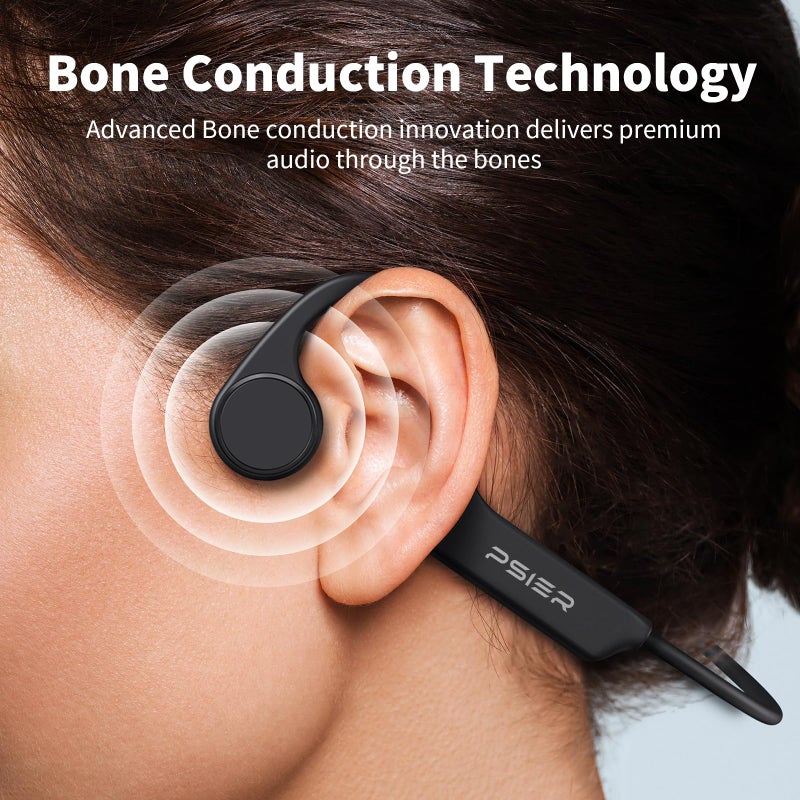 PSIER Bone Conduction Headphones, Bluetooth 5.4 Open Ear Headphones, 10H Playtime Bone Conduction Earbuds with Mic, IPX6 Waterproof Running Headphones for Hiking, Cycling, Gym (Black) - Image 2