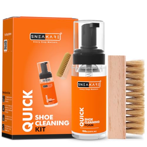 SNEAKARE Quick Shoe Cleaning Kit | Contains 150ml Foam Shoe Cleaner & 1 Soft Shoes Brush | Sneaker Cleaning Kit | Suitable for Sneakers, Nubuck, Leather, Suede & Sport Shoes - Image 1