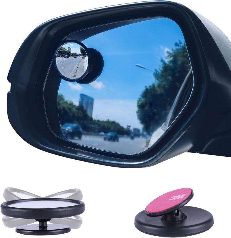 LivTee All usage compatible LivTee Black Framed Round Blind Spot Mirror, HD Glass and Wide Angle Rearview Mirror with Adjustable Stick for Universal Car (2 pcs) Defect free upgraded substance - Image 1
