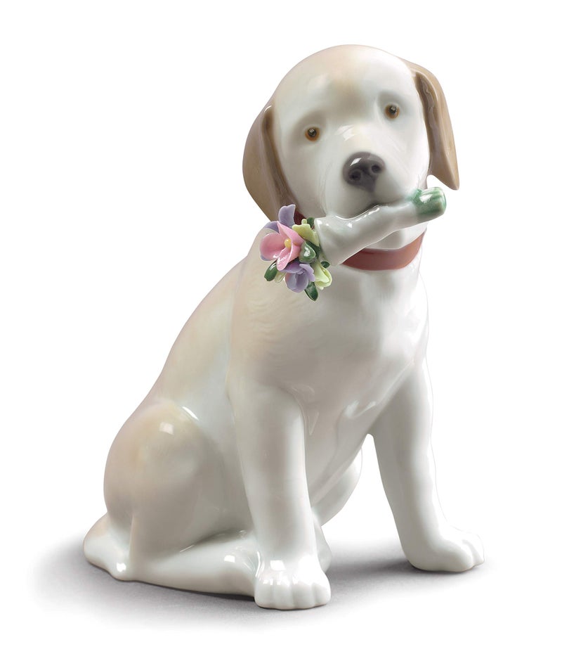 LLADRÃ“ LLADR This Bouquet is for You Dog Figurine Porcelain Dog Figure 
