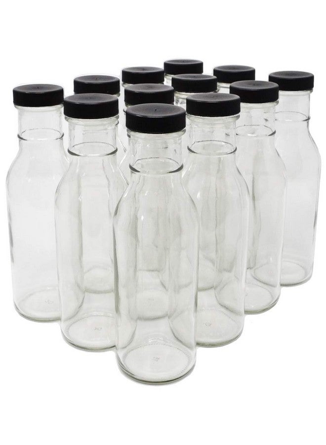 nicebottles nicebottles Clear Glass Beverage/Sauce Bottles, 12 Oz, Black Caps - Case of 12  - Image 1