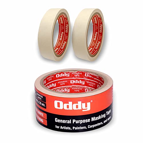 Oddy Masking Tape for Painting for Artists, Painters & Carpenters | 24mm X 20m Pack of 2 Rolls | Paper Tape for Acrylic Painting, Water Colour, Pastels Drawing, Wall Painting - Image 1