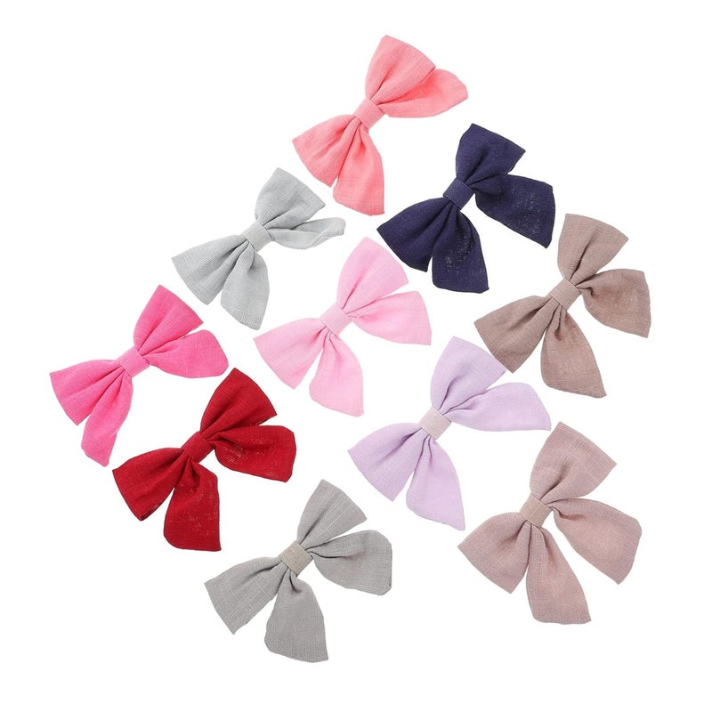 10pcs Cotton Linen Hair Bows Barrettes For Girls Boys Ponytail Braids Updos - Image 2