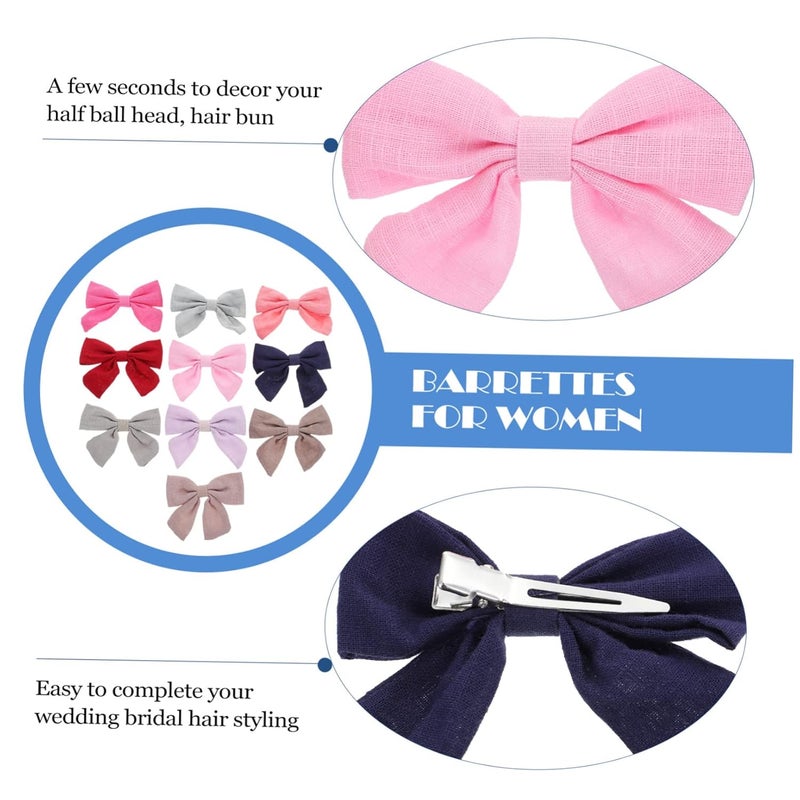 10pcs Cotton Linen Hair Bows Barrettes For Girls Boys Ponytail Braids Updos - Image 5