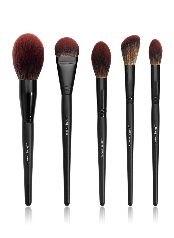 Jessup Large Face Makeup Brushes 5pcs, Premium Synthetic Foundation Powder Contour Blusher Highlighter Brush, Phantom Black T273 - Image 1