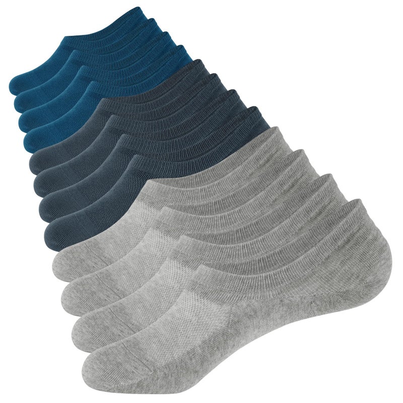 CLOSEMATE Mens No Show Socks Cotton Thin High Elasticity Low Cut Ankle Socks with Non Slip Grips 6 Pairs (2Grey2DeepGrey2Blue, Size M)